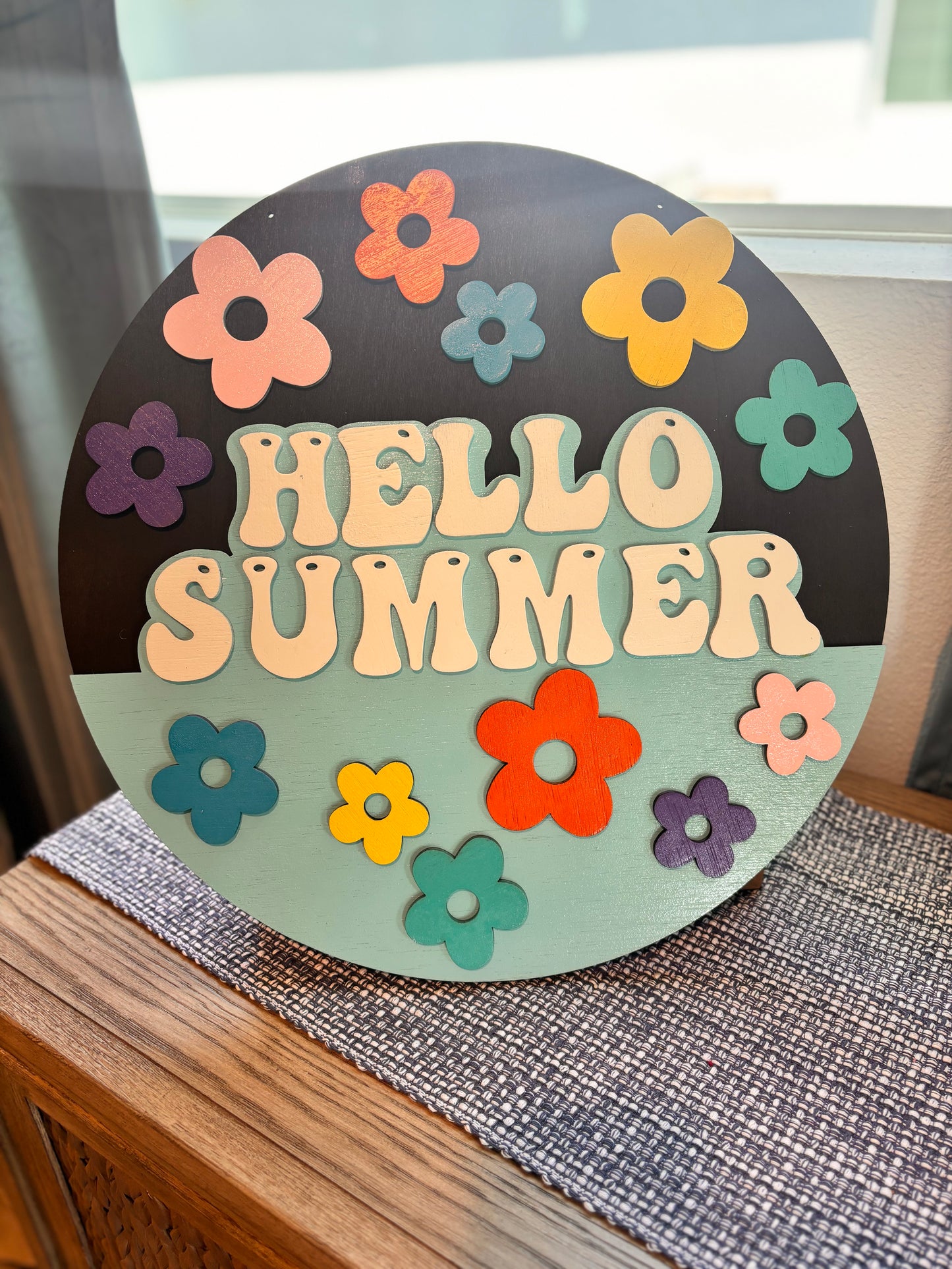 "Hello Summer" Hand-Painted Wooden Sign